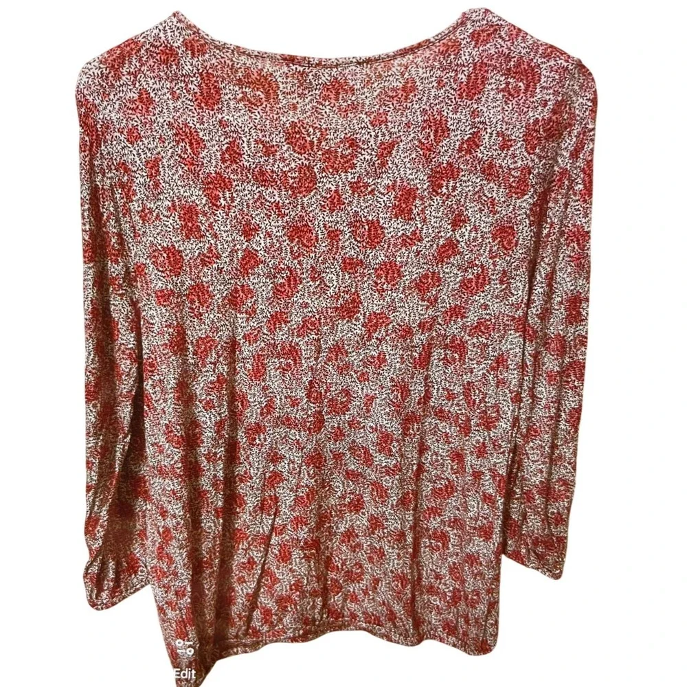 Michael Kors‎ Womens Red Floral Keyhole 3/4 Sleeve Bubble Hem Blouse Top Small